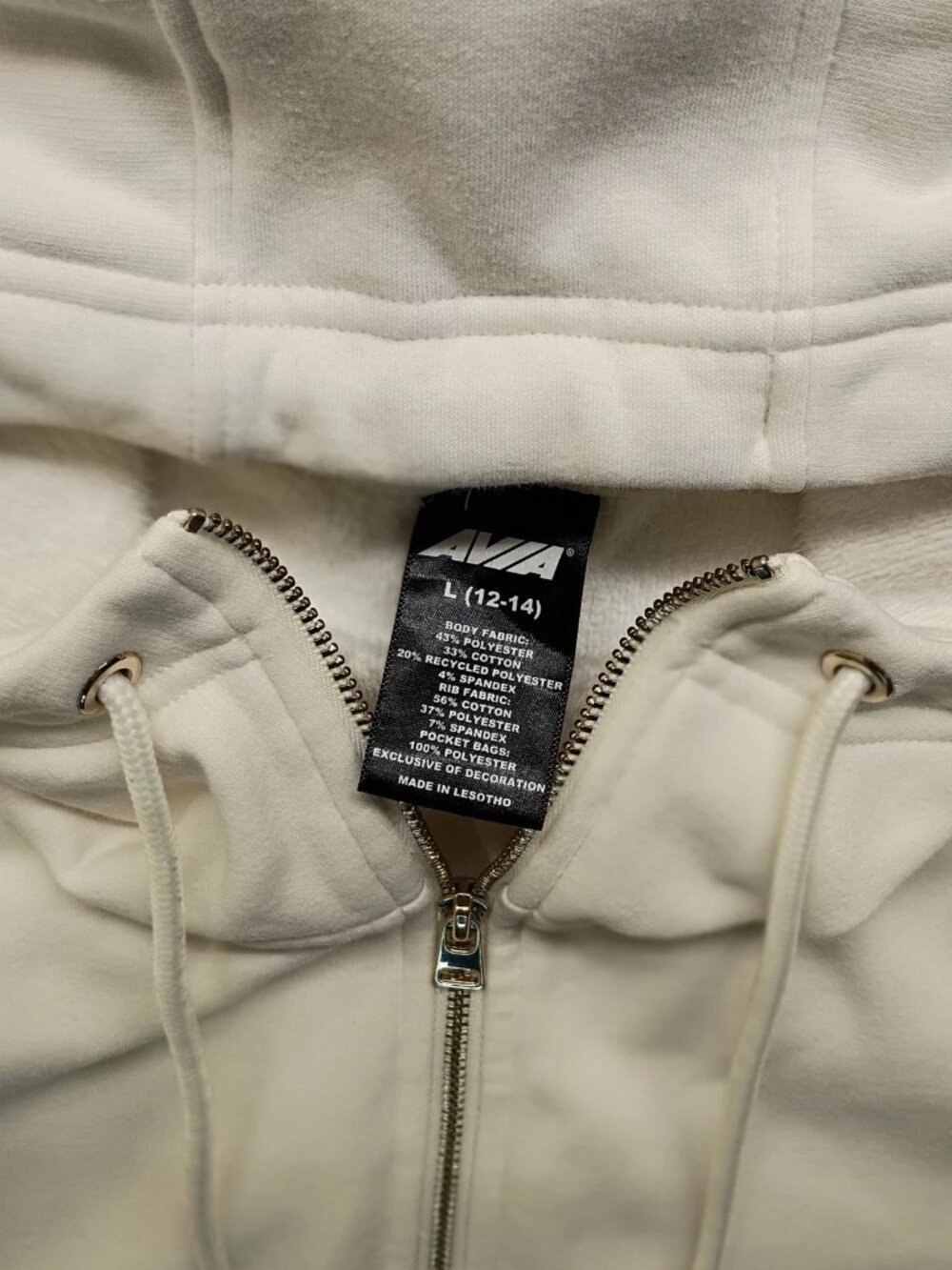 Avia Women’s L White Hoodie Zip Neck Athletic Long Sleeve Thumb Holes - Picture 3 of 6